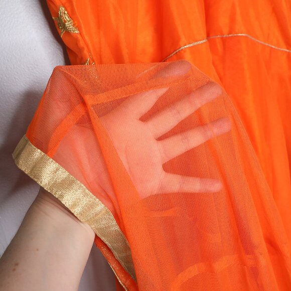Stunning Orange & Gold Embroidered Anarkali Gown Indian Dress Suit Wedding - Picture 13 of 16